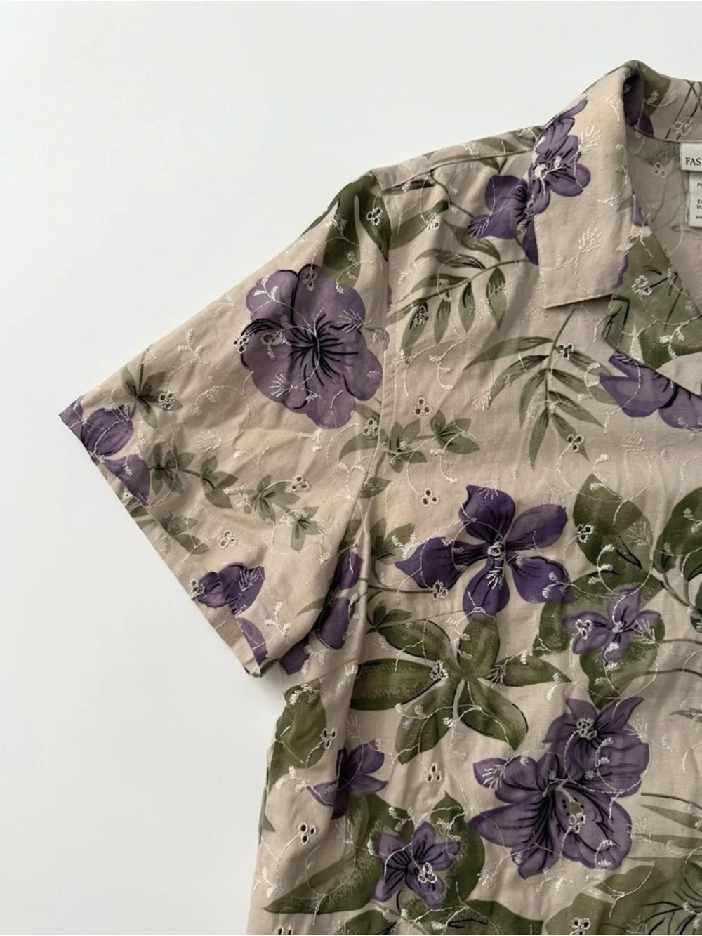 Fashion Bug Lavender Floral Button-Front Camp Shirt - Picture 6 of 11